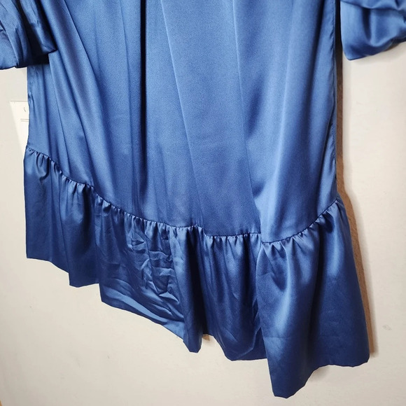 Diane Von Furstenberg Silk Blue Mini Dress Size 4 Ruffle Hem Bubble Sleeves - Picture 9 of 16